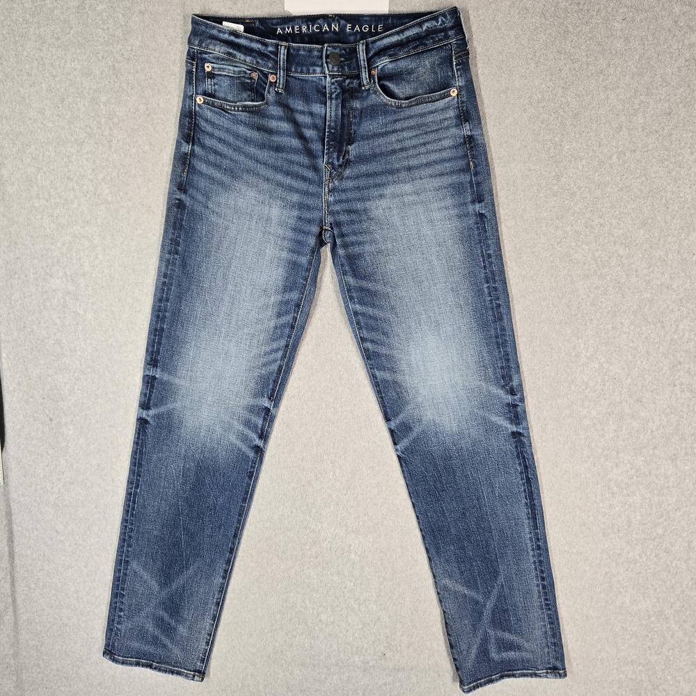 American Eagle Men Jeans 29X34 Blue Denim Athletic Straight Mid Rise 30" Inseam